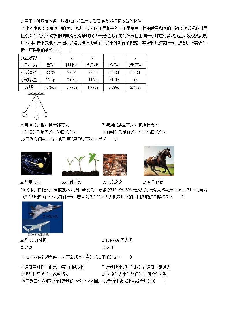四川省遂宁市射洪中学校2024-2025学年八年级上学期10月月考物理试题(无答案)第3页