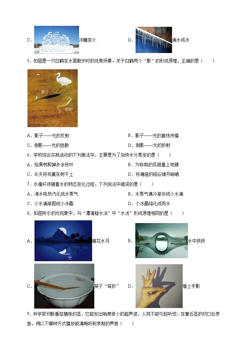 江苏省南通市通州区联考2023-2024学年八年级上学期11月期中物理试题(含答案解析)第2页