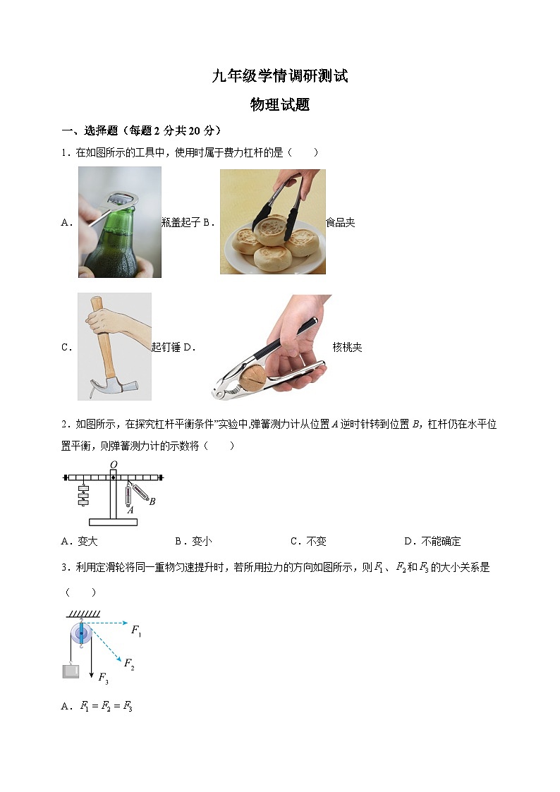 江苏省徐州市沛县2024-2025学年九年级上学期第一次学情调研测试物理试题(含答案解析)第1页