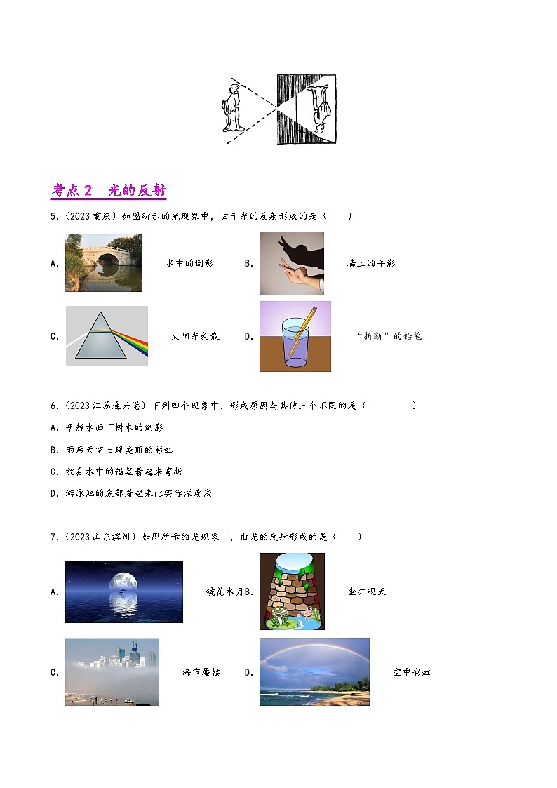 中考物理真题分项汇编(全国通用)专题02光现象(第01期)精品练习(原卷版+解析)第2页