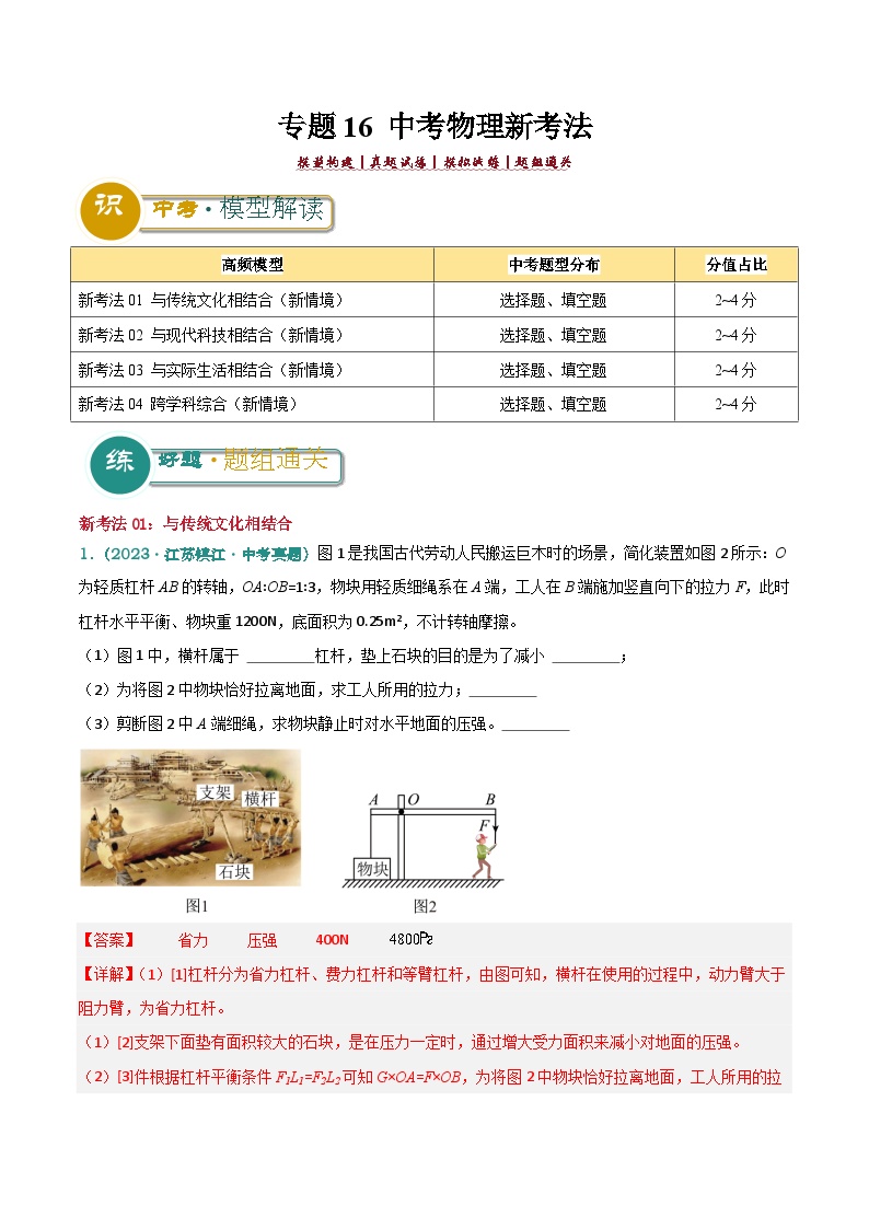 中考物理：答题技巧与模板构建 专题16 中考物理新考法（学案解析版）