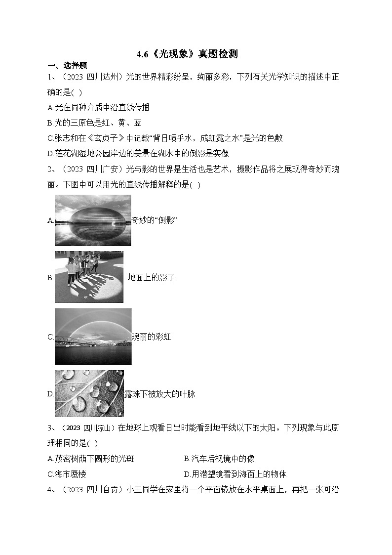 人教版八年級物理上冊教材解讀與重難點(diǎn)突破 第四章 《光現(xiàn)象》2023年真題檢測-【課堂筆記】同步練習(xí)（附答案）第1頁