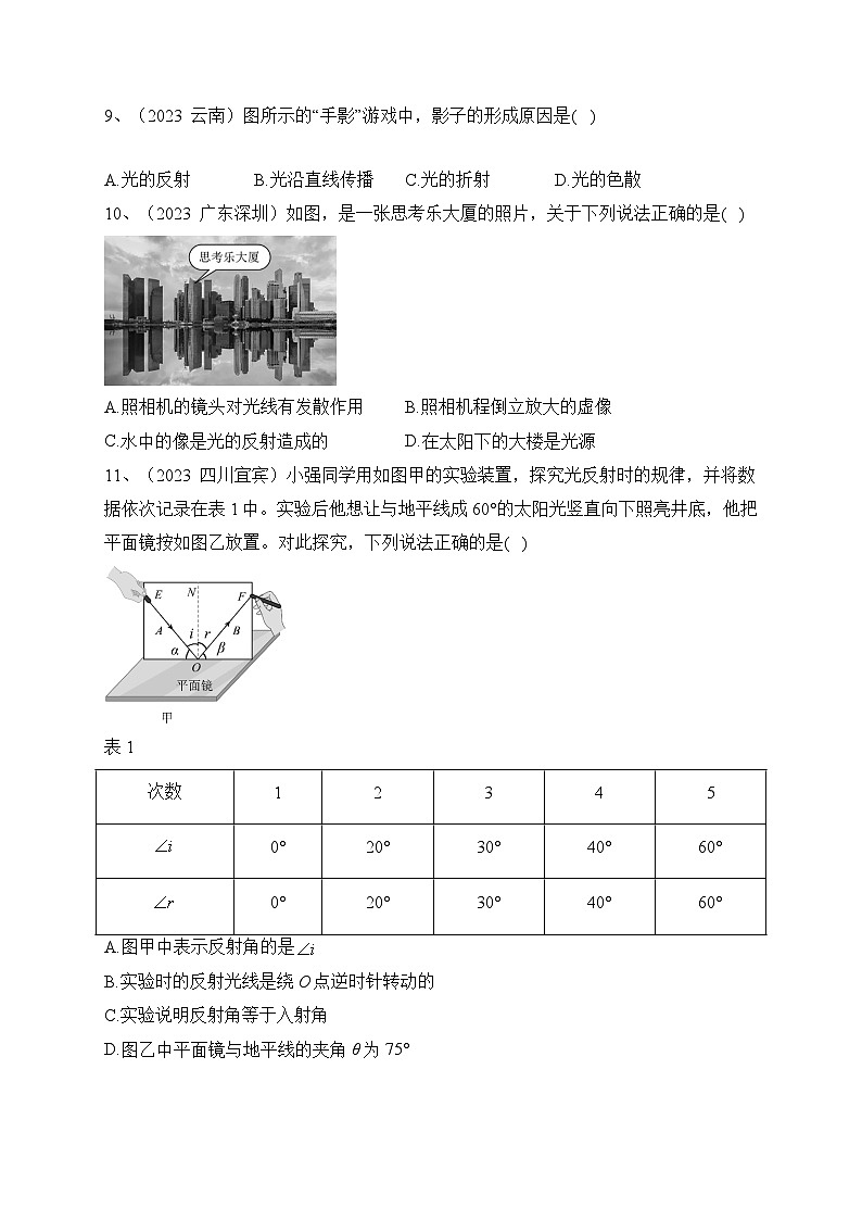 人教版八年級物理上冊教材解讀與重難點(diǎn)突破 第四章 《光現(xiàn)象》2023年真題檢測-【課堂筆記】同步練習(xí)（附答案）第3頁