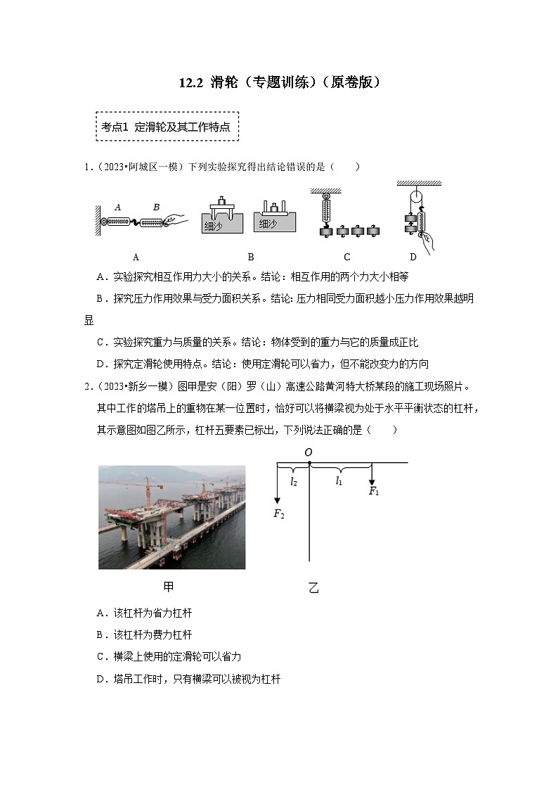 人教版物理八年级下册同步讲义+专题训练12.2 滑轮(专题训练)(原卷版)第1页