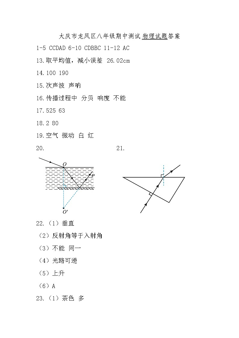 03 黑龙江省大庆市龙凤区2024-2025学年八年级上学期11月期中-物理试题(参考答案)第1页