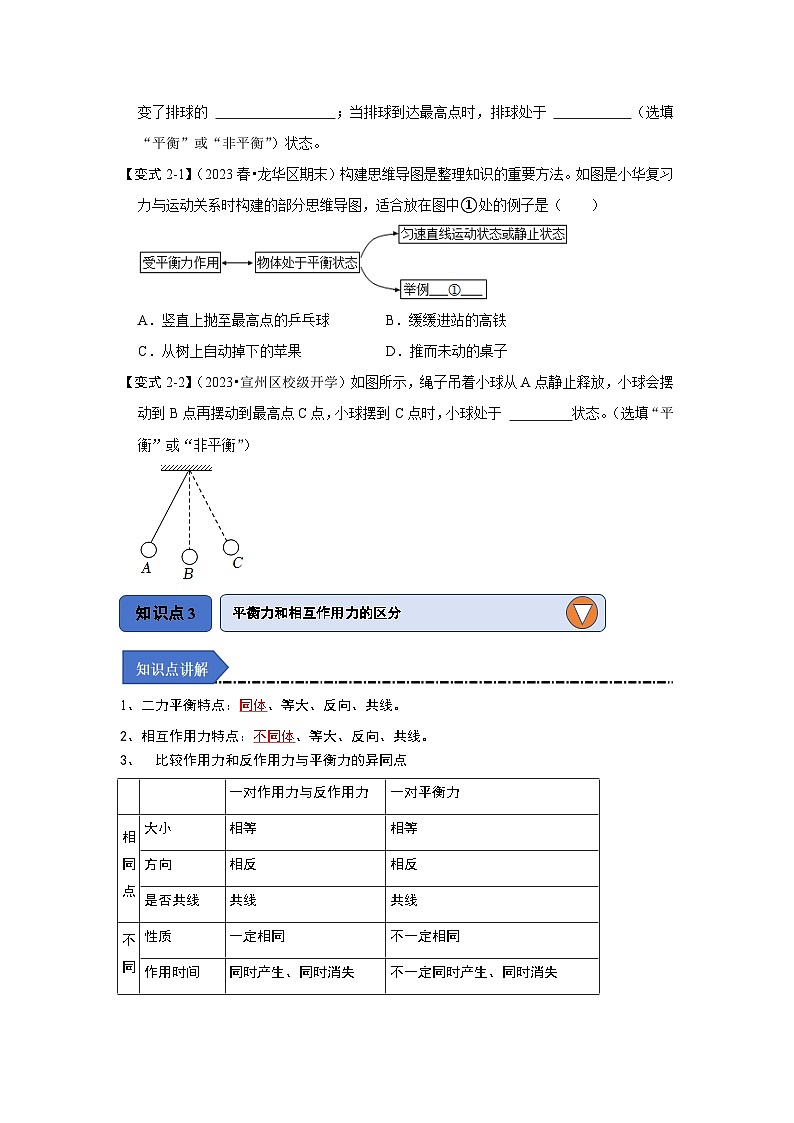 人教版物理八年级下册同步讲义8.2二力平衡(知识解读)(原卷版)第3页