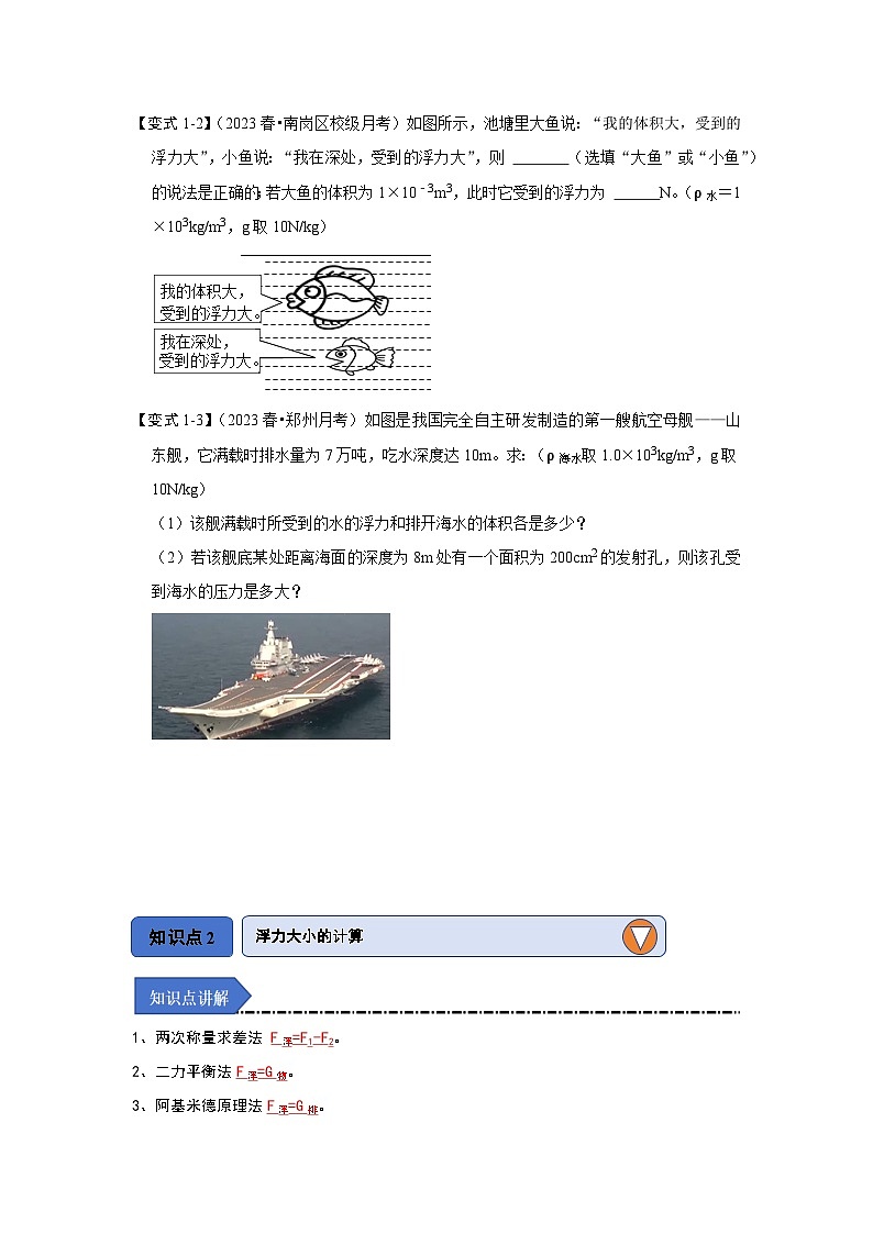 人教版物理八年级下册同步讲义10.2 阿基米德原理(知识解读)(原卷版)第3页