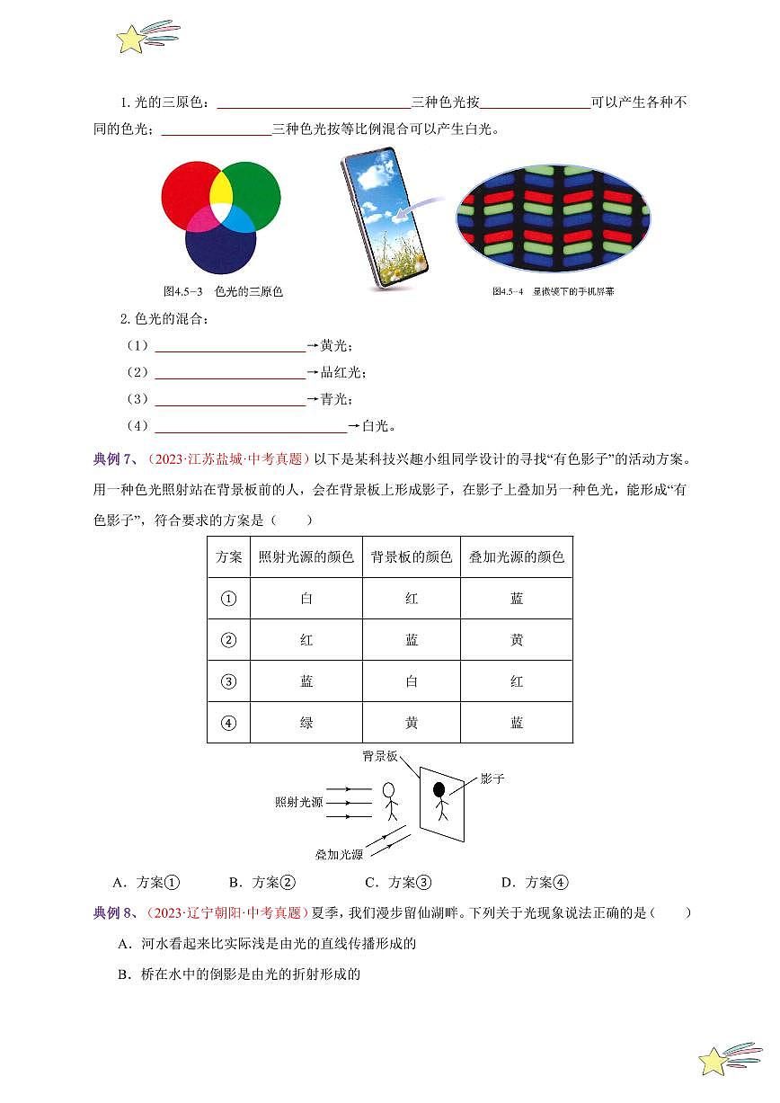 第5節(jié) 光的色散（通關講義）-（新教材）第一輯：人教版2024八年級物理上冊講義（學生版） 2024-2025學年（人教版）八年級上冊物理期中期末題型復習講義第3頁