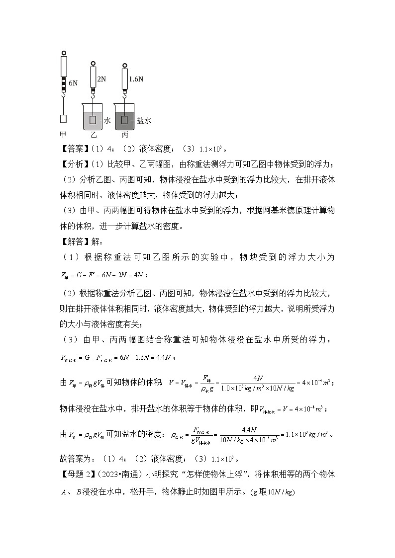 2024年中考物理母题解密专题10 浮力讲义(附答案)第2页