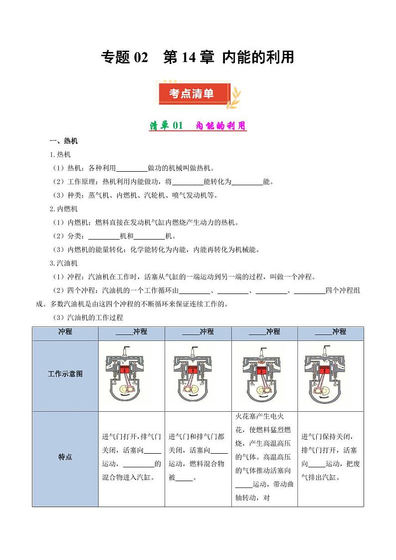 专题02 第14章 内能的利用【考点清单】(原卷版)第1页