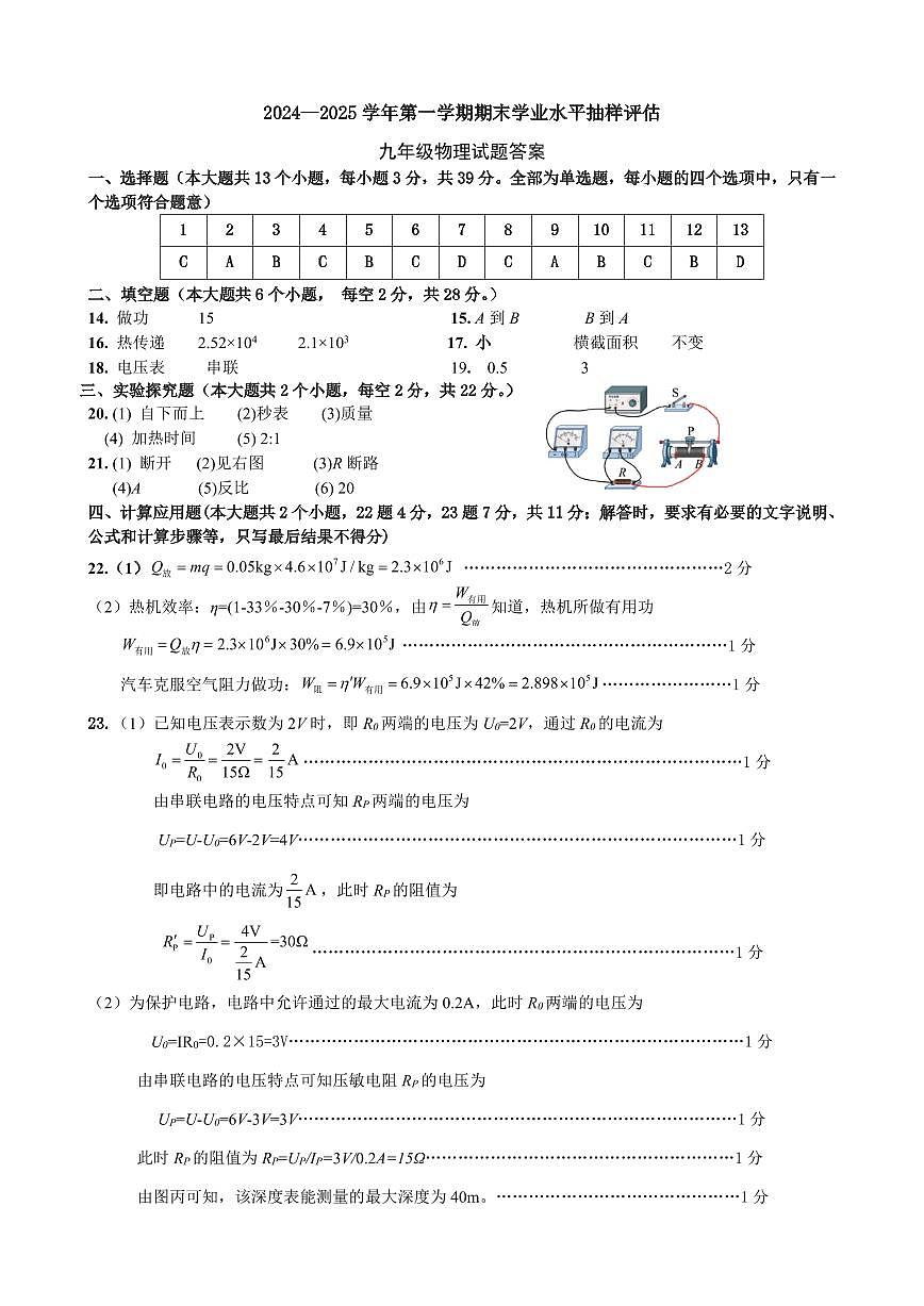九年級期中---物理答案第1頁