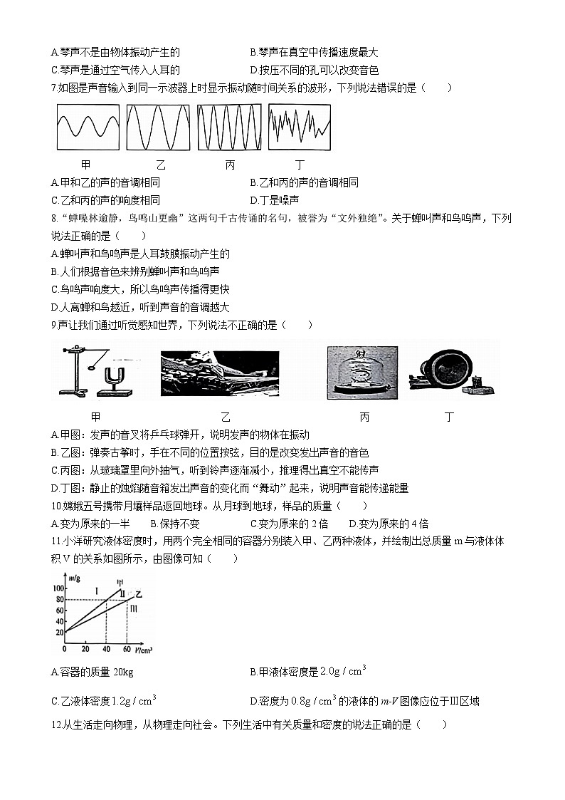 山东省淄博市高青县2024-2025学年八年级上学期11月期中物理试题(无答案)第2页