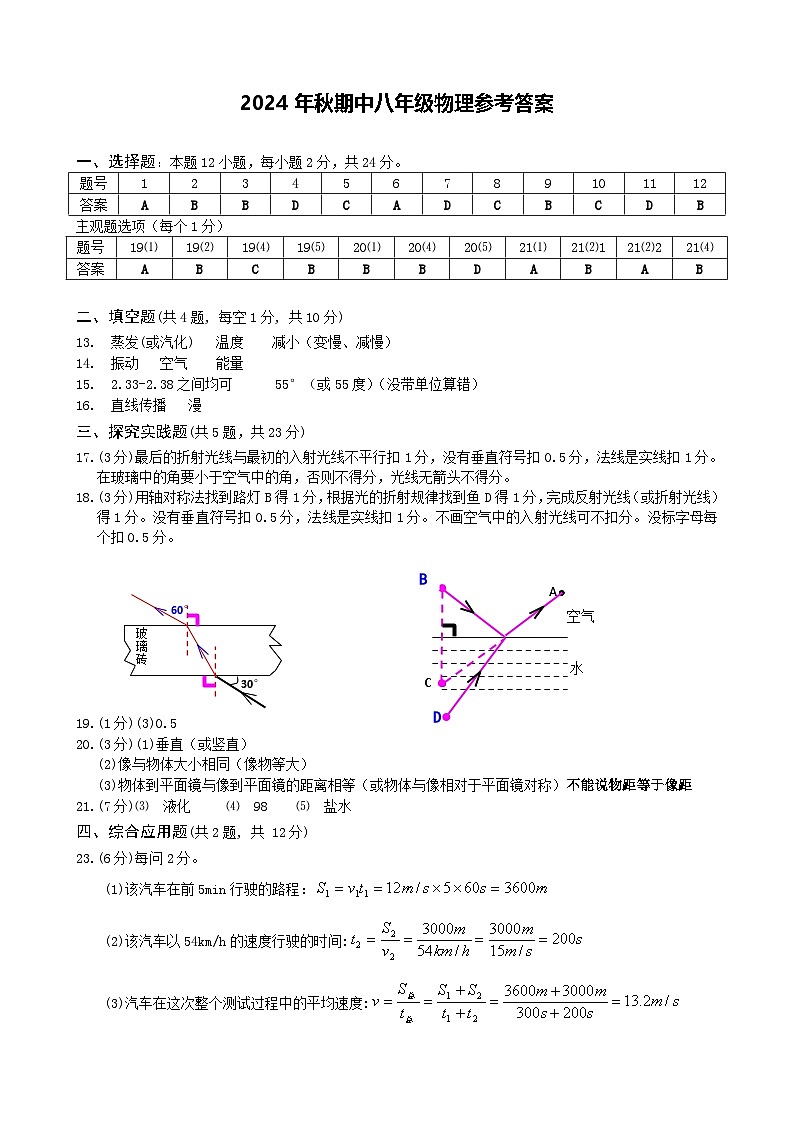 湖北省黄石市大冶市2024-2025学年八年级上学期期中考试物理试卷01