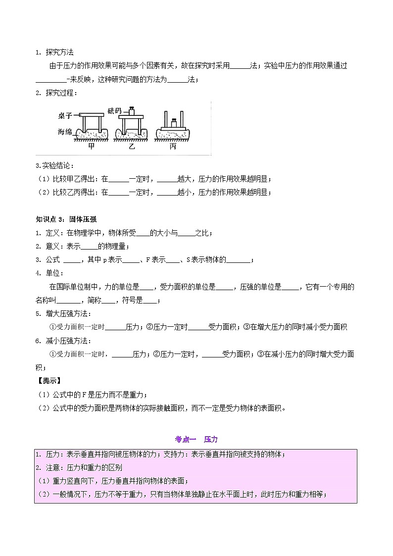 2025年中考物理一轮复习考点过关练习专题10 压力与压强(原卷版)第2页
