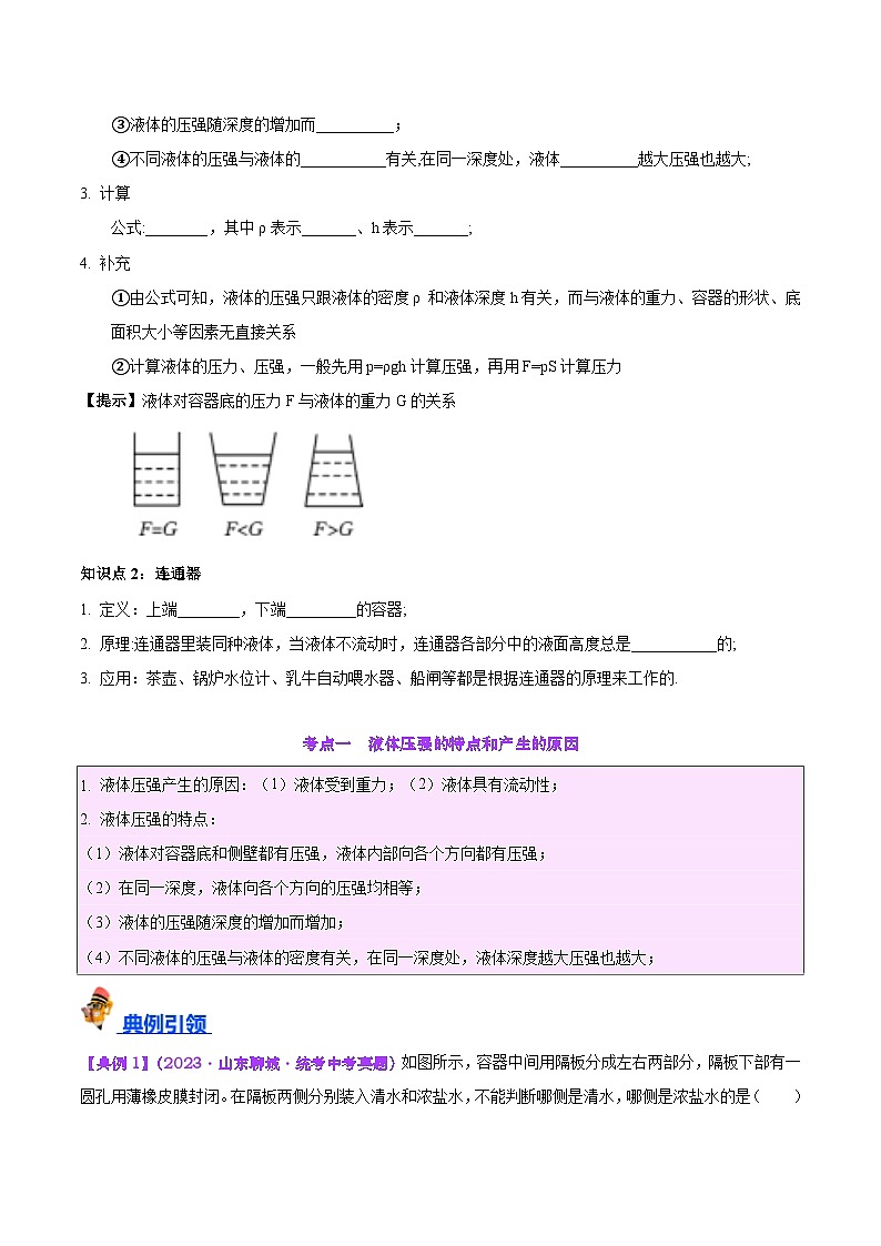 2025年中考物理一轮复习考点过关练习专题11 液体压强(原卷版)第2页