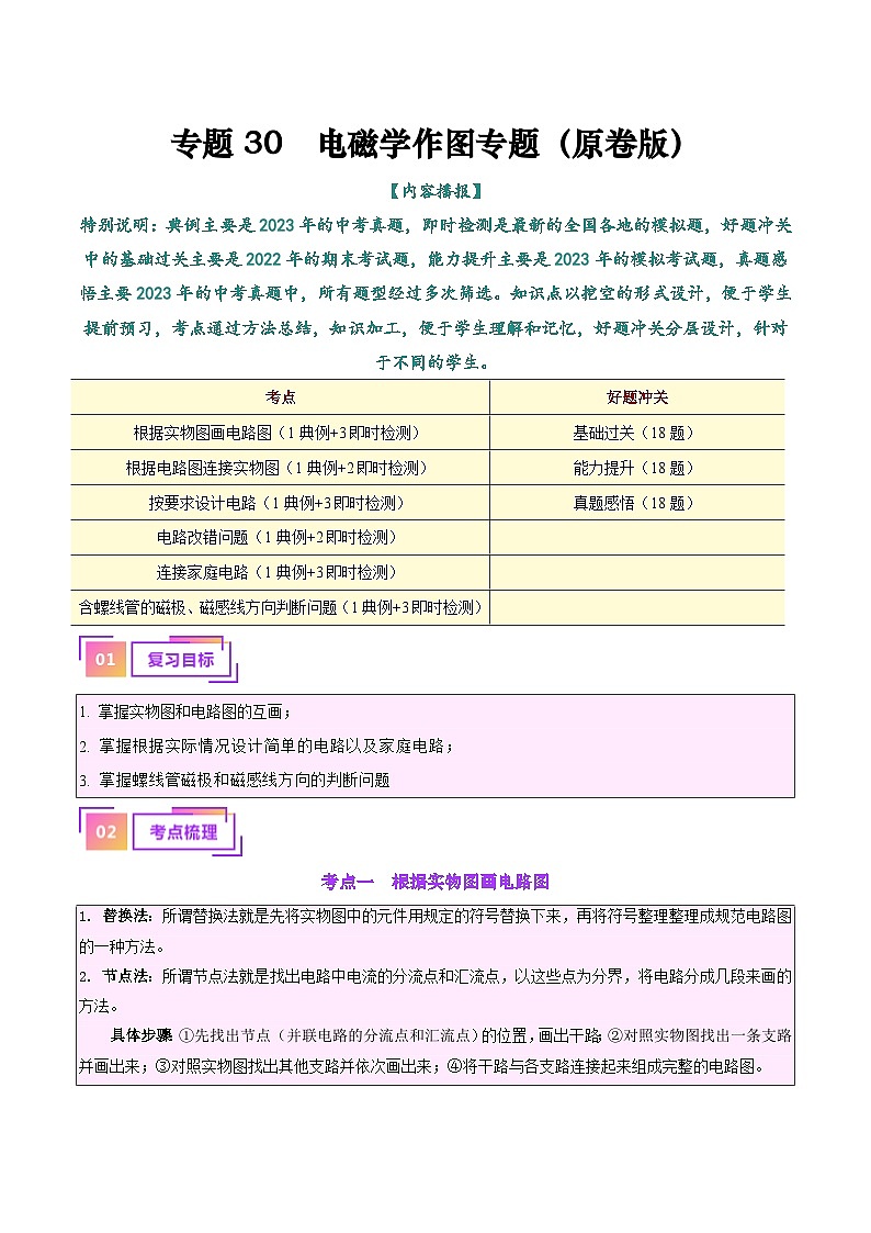 2025年中考物理一轮复习考点过关练习专题30 电磁学作图专题(原卷版)第1页