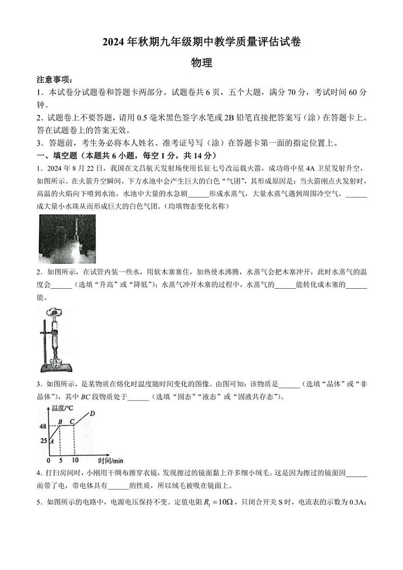 河南省南阳市社旗县2024—2025学年九年级上学期11月期中考试物理试卷(含答案)第1页