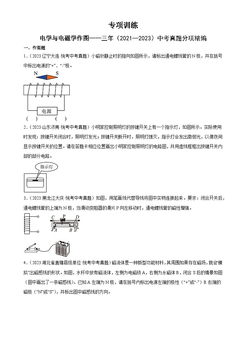 2025年中考物理二轮复习综合专项训练 电学与电磁学作图(2份,原卷版+教师版)01