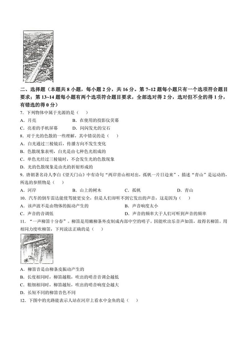 河南省安阳市滑县2024~2025学年八年级(上)期中物理试卷(含答案)第2页