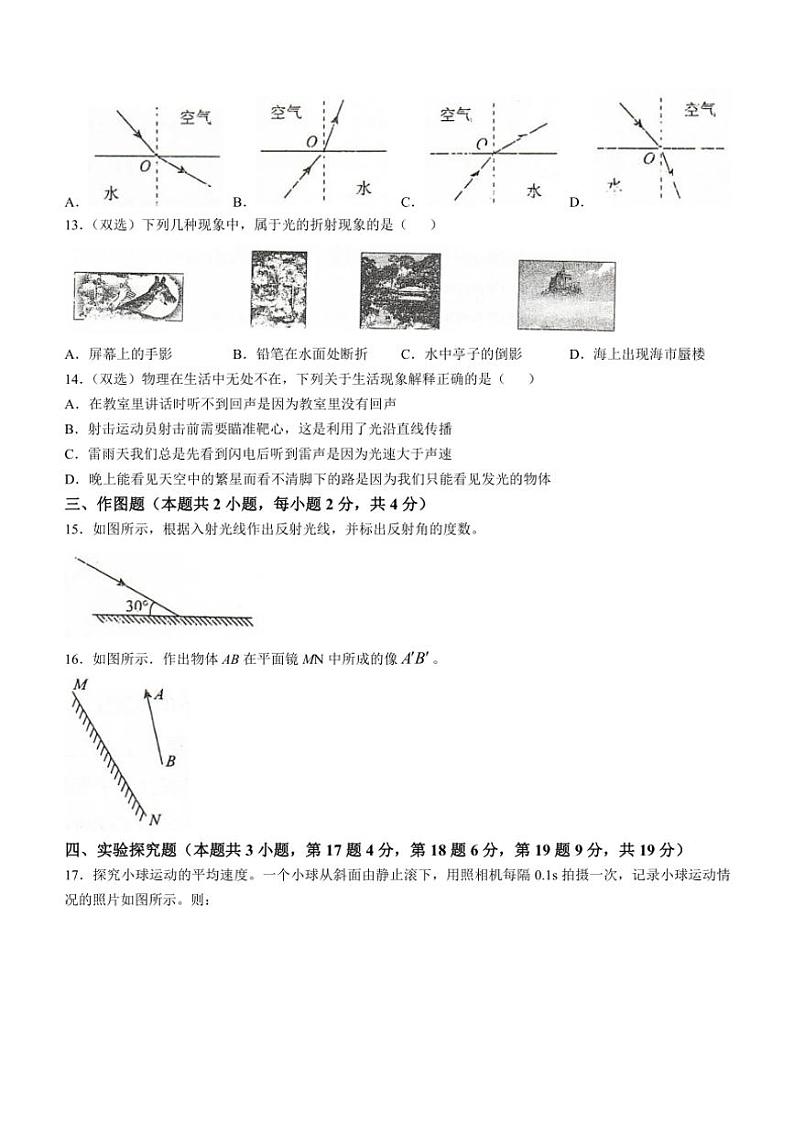 河南省安阳市滑县2024~2025学年八年级(上)期中物理试卷(含答案)第3页