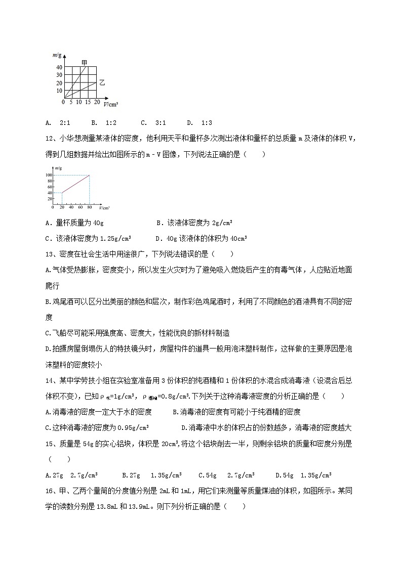 人教版（2024新版）八年級(jí)上冊(cè)物理第六章《質(zhì)量與密度》單元測(cè)試卷（含答案）第3頁(yè)