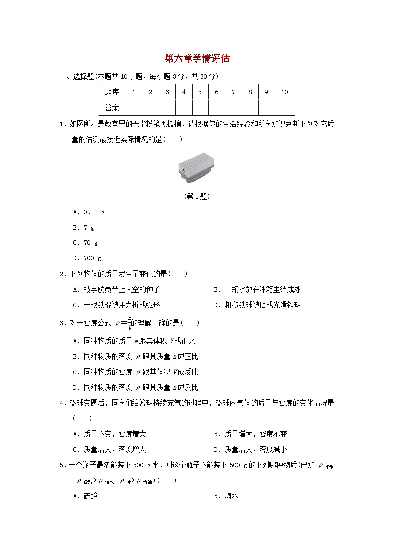 山西省2024八年级物理上册第六章质量与密度学情评估试卷(附答案人教版)第1页