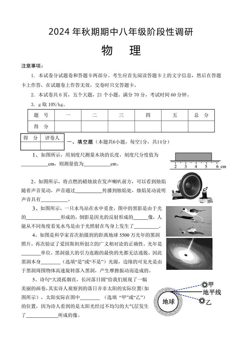 河南省南阳市淅川县2024~2025学年八年级(上)期中阶段调研物理试卷(含答案)第1页