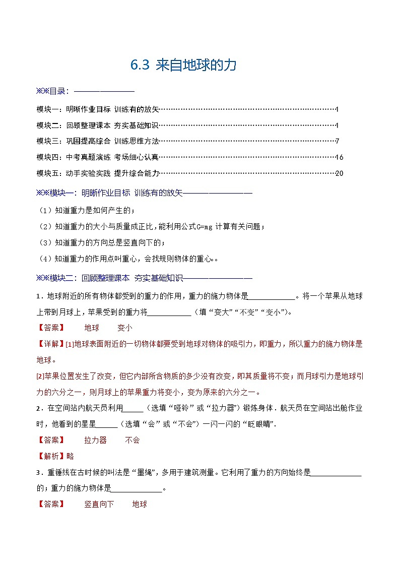 6.3 来自地球的力(练习)(含答案解析)第1页