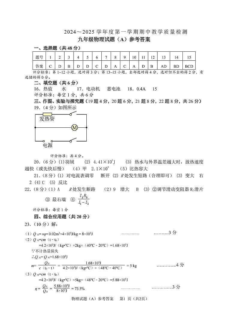 山东省滨州市滨城区2024-2025学年九年级上学期期中考试物理试题01