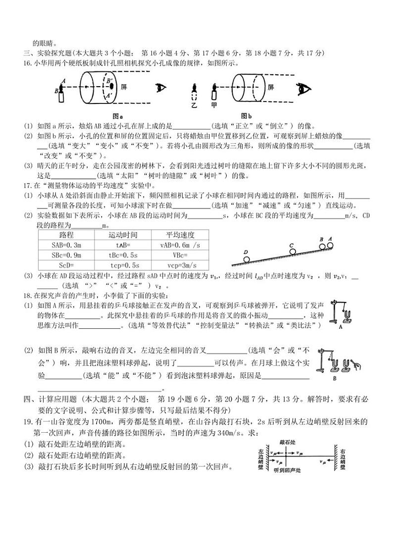 河北省邢台市威县寺庄中学2024~2025学年八年级(上)期中物理试卷(含答案)第3页