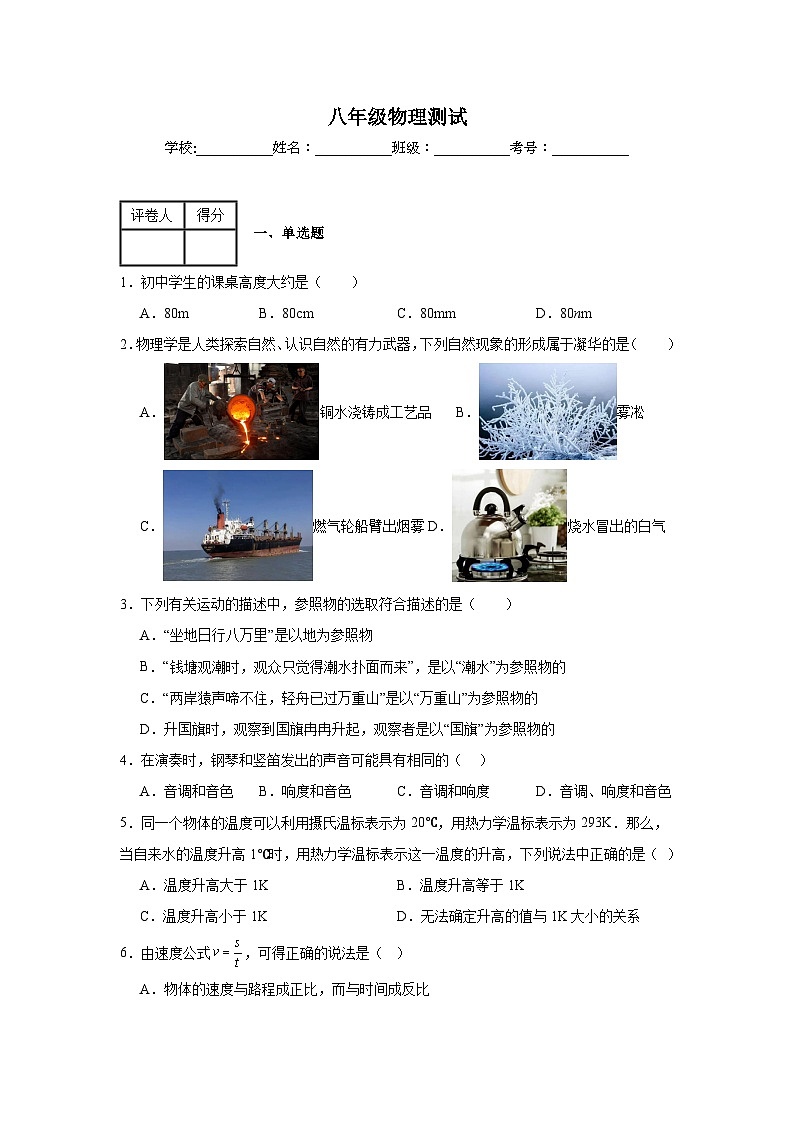 广东省深圳市宝安区振兴学校2024-2025学年八年级上学期期中模拟物理试题第1页
