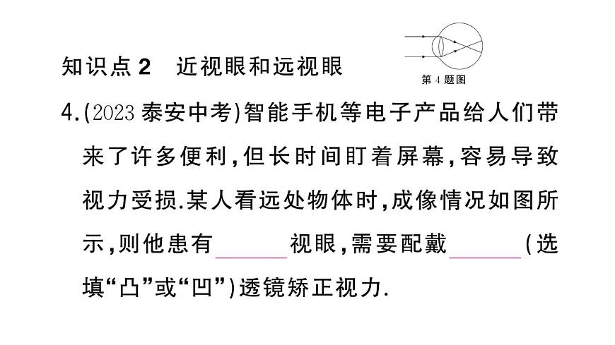 初中物理新人教版八年級上冊第五章第四節(jié) 眼睛和眼鏡作業(yè)課件2024秋季第5頁