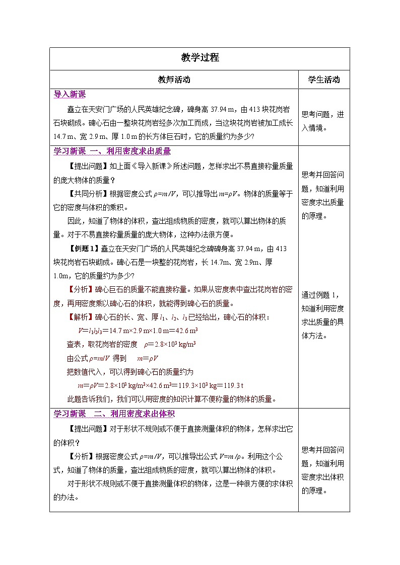 6.4 密度的应用(教学设计) 第2页