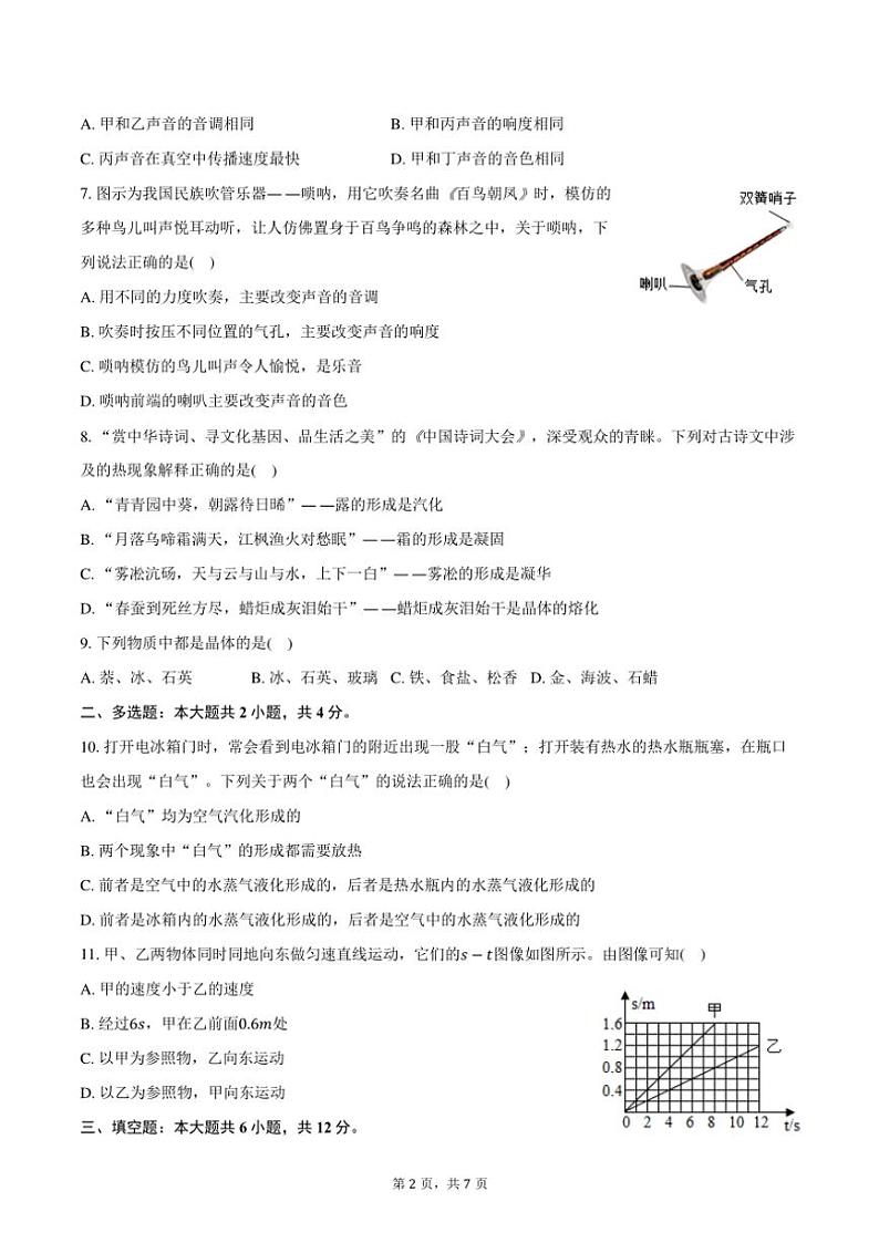 2024~2025学年河南省洛阳市偃师市八年级(上)期中物理试卷(含答案)第2页