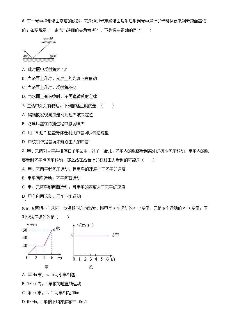 湖北省咸宁市崇阳县大集中学2024-2025学年八年级上学期期中考试物理试题(原卷版)-A4第2页