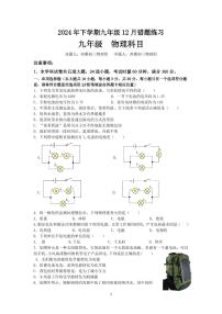 湖南省长沙市雅礼集团联考2024-2025学年九年级上学期12月月考物理试题
