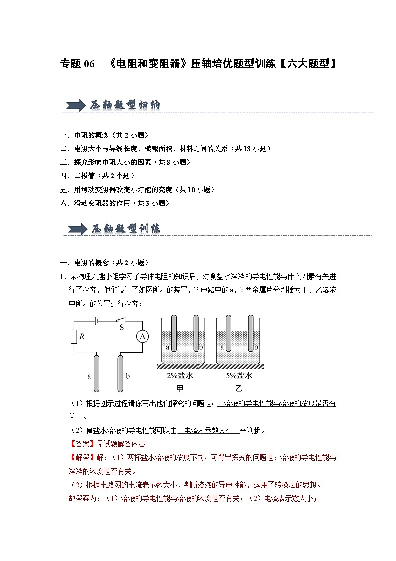 专题06 《电阻和变阻器》压轴培优题型训练 (解析版)第1页