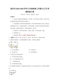 江苏省扬州市2024~2025学年九年级(上)12月月考物理模拟练习卷(含解析)