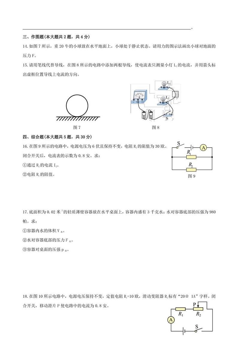 上海市闵行区文来中学2024-202学年九年级(上)11月考物理试卷(教师版+学生版)第3页