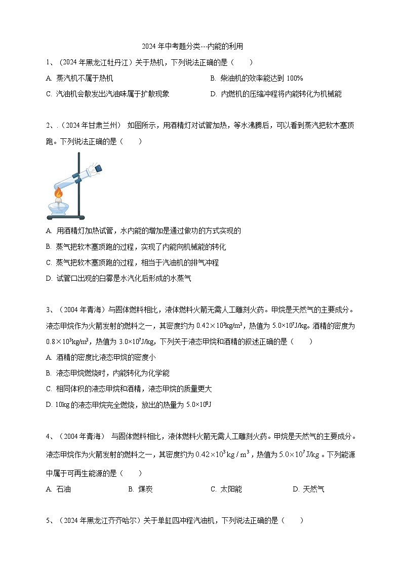 2024年中考物理分類(lèi)匯編---內(nèi)能的利用 第1頁(yè)