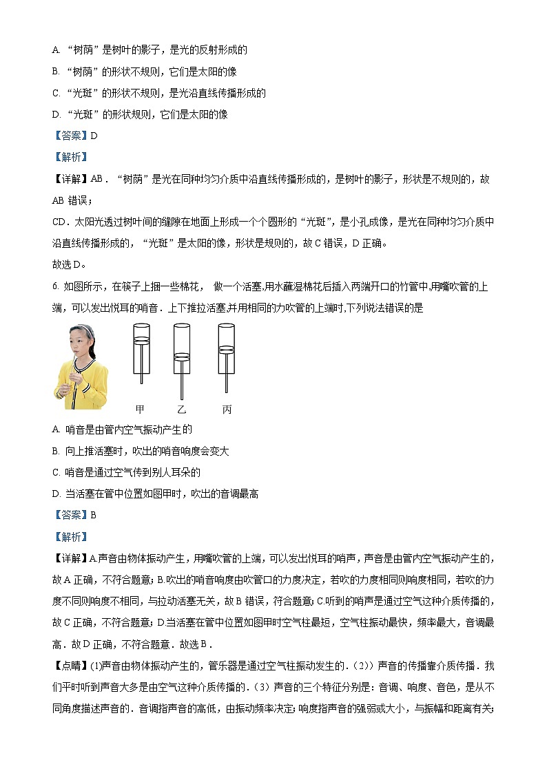 湖南省郴州市永兴县树德初级中学2023-2024学年八年级上学期12月月考物理试题(解析版)-A4第3页