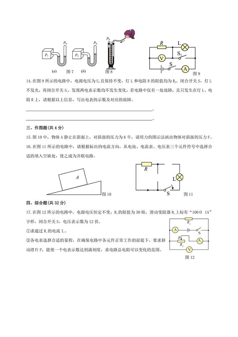2024~2025学年上海市普陀区进华中学九年级(上)12月考物理试卷(教师版+学生版)第3页