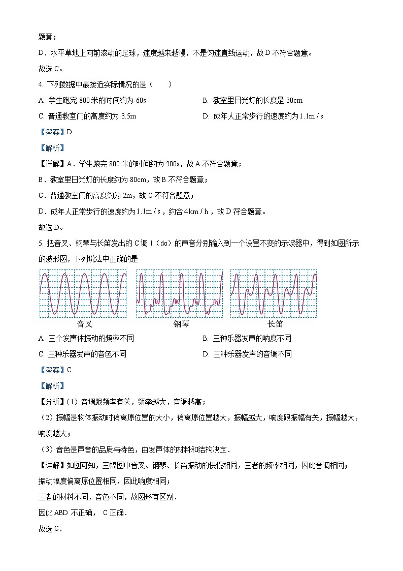 北京市通州区运河中学2023-2024学年八年级上学期10月月考物理试题(解析版)-A4第2页