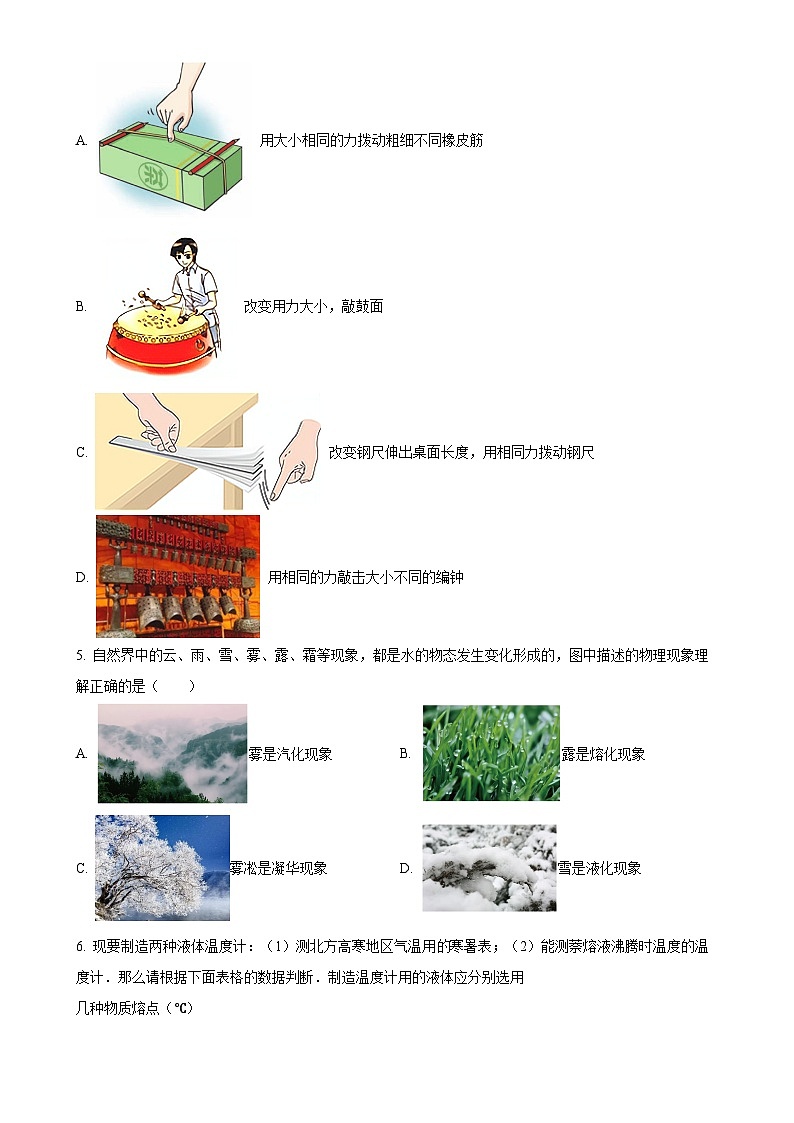 黑龙江省哈尔滨市萧红中学2023-2024学年八年级上学期11月月考试物理试题(原卷版)-A4第2页
