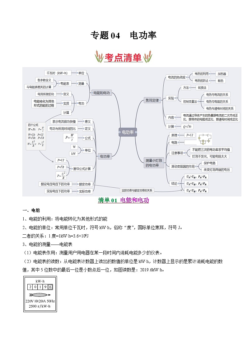 考点清单04 电功率【15题型练】(解析版)第1页