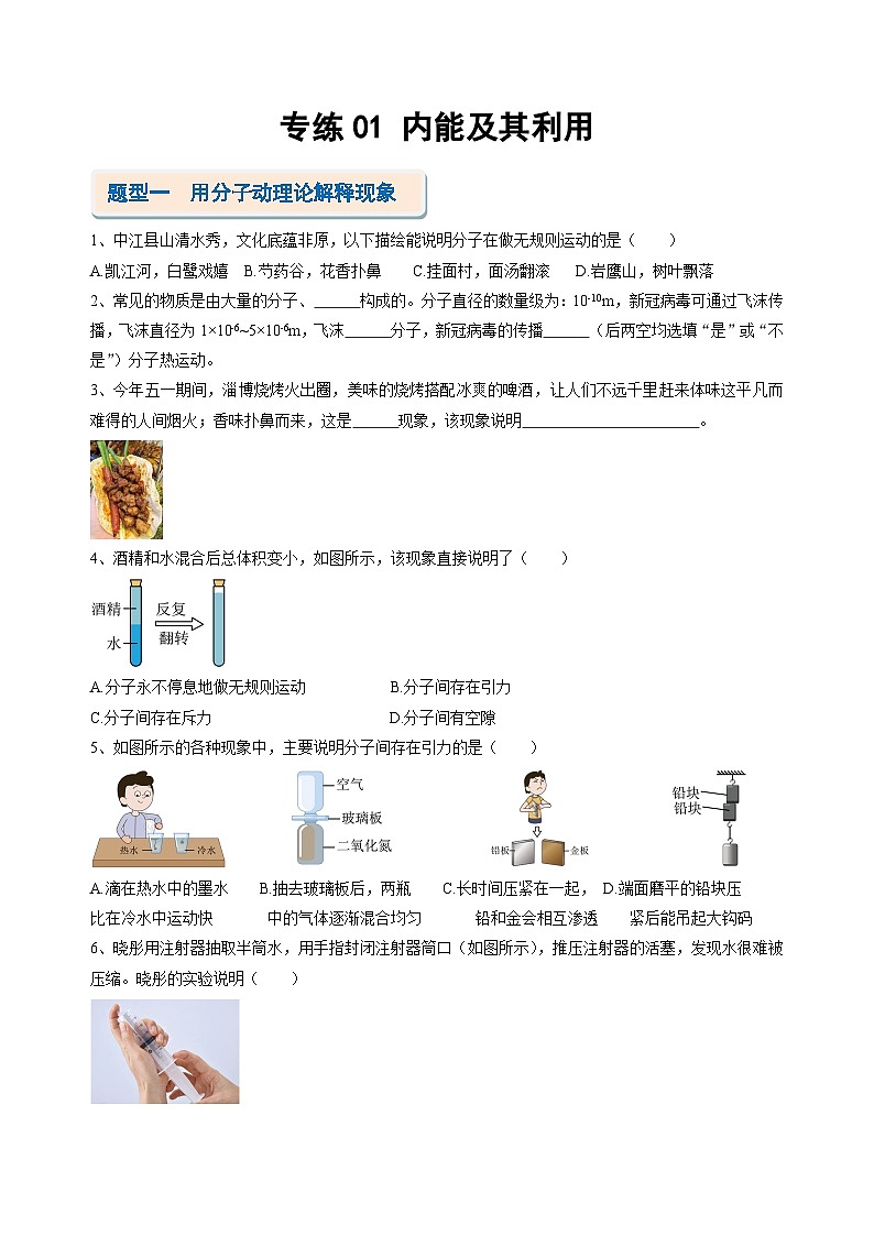 考题猜想01 内能及其利用【12题型专练】(原卷版)第1页