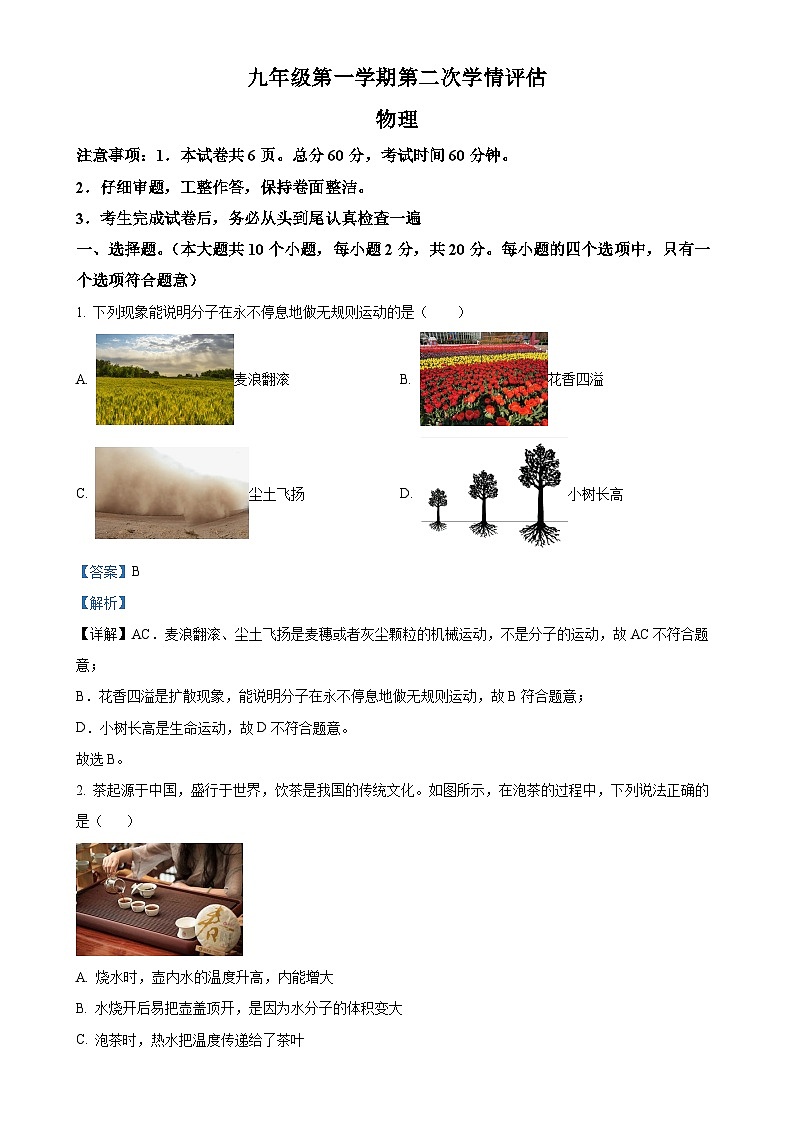 河北省秦皇岛市2024-2025学年九年级上学期期中物理试卷(解析版)-A4第1页
