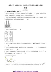 2024～2025学年安徽省合肥市庐阳区寿春中学(南国)九年级(上)期中物理试卷(含答案)