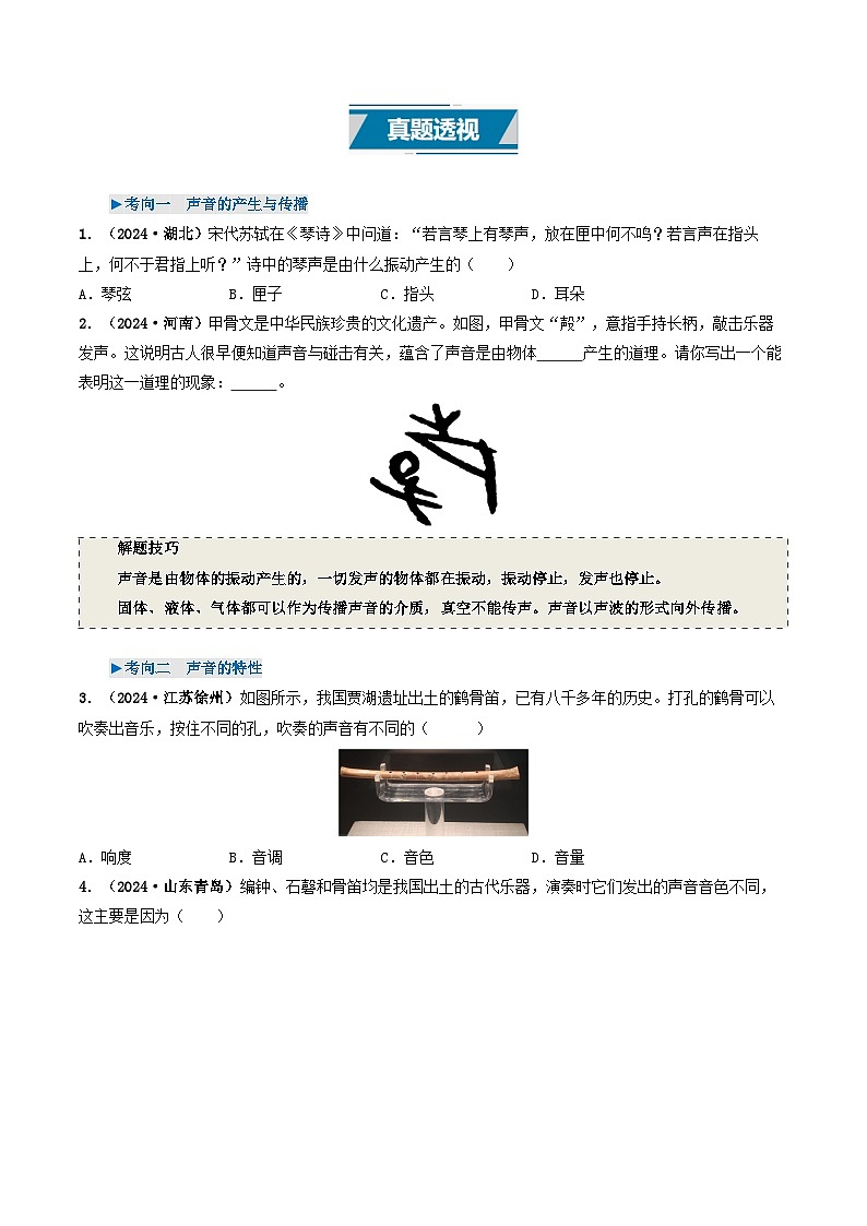 专题01 声现象(考情聚焦+中考新考法+真题透视4大考向+新题特训)(原卷版)第3页