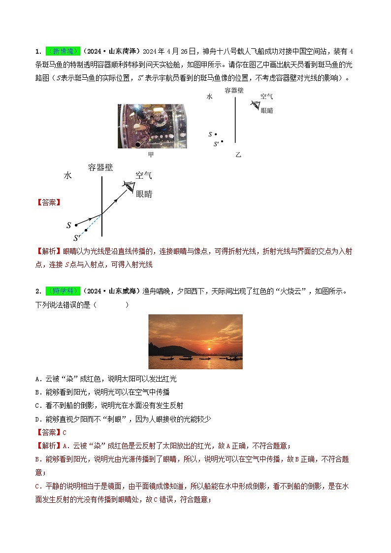 专题02 光现象(考情聚焦+中考新考法+真题透视5大考向+新题特训)(解析版)第2页